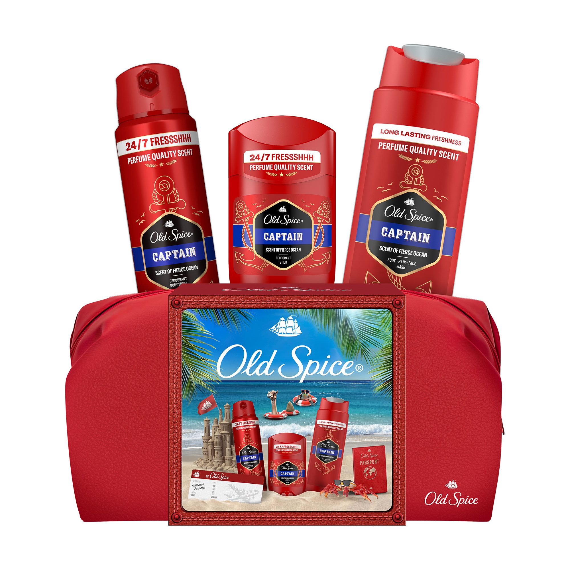 Уцінка! Подарунковий набір чоловічий OLD SPICE Captain (гель для душу, 250 мл + дезодорант-стік, 50 мл + аерозольний дезодорант, 150 мл + косметичка)