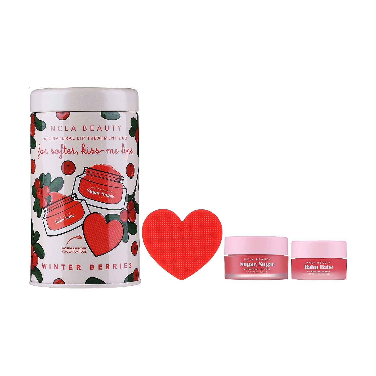 Уцінка! Подарунковий набір для догляду за губами NCLA BEAUTY All Natural Lip Treatment Duo Зимові ягоди (скраб, 15 мл + бальзам, 10 мл + щіточка)